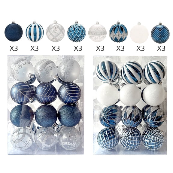 Tanyzvel Shatterproof Christmas Ball Ornaments 2.36 Inch 24 Count Navy Blue Silver Winter Indoor Xmas Decor with Storage Box