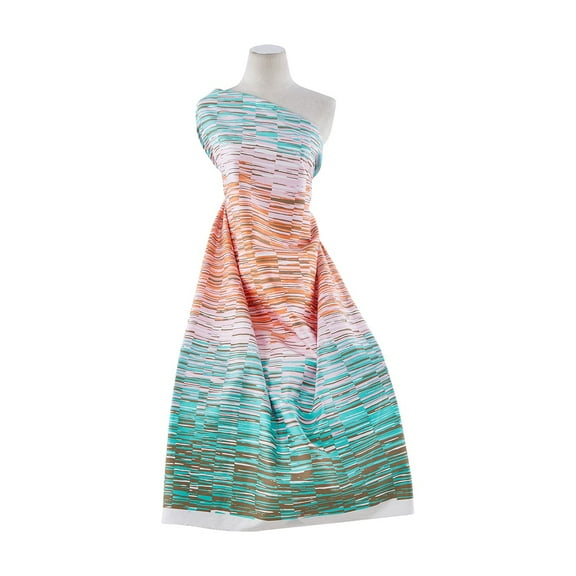 Zelouf Print On Stretch Cotton Sateen , Sewing, DIY, Crafts Fabric by the Yard, 432 Turq/orange, 3 Yard