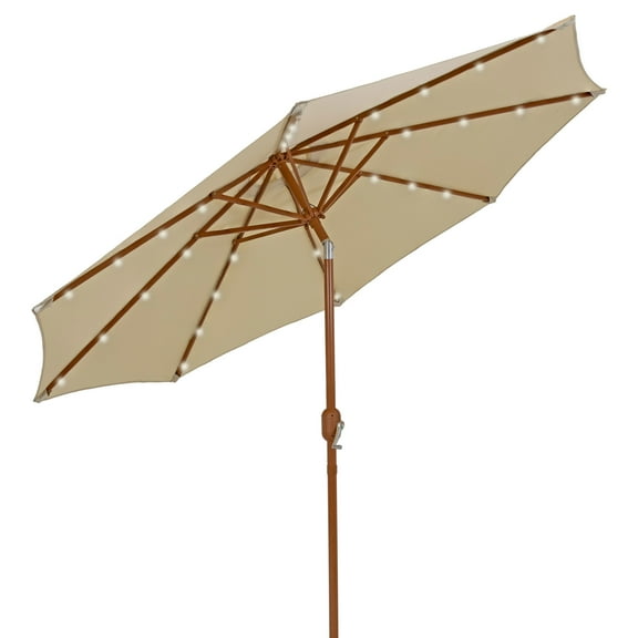 Sunnydaze 8.5 ft Outdoor Patio Umbrella with Push Button Tilt and Crank - Faux Woodgrain Finish - Large Vented Market Umbrella - Beige