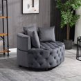 thumbnail image 3 of Velvet Round Barrel Chair, 40.6" Width Tufted Accent Chair with  3 Pillows and Solid Wood Legs, Upholstered Sofa Chair Leisure Chair for Living Room Bedroom Apartment, Gray, 3 of 7