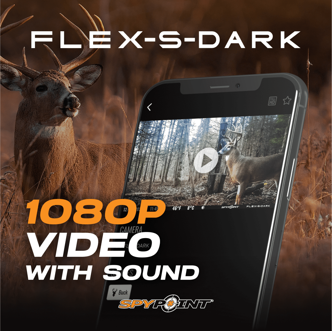 SPYPOINT Flex-S Dark Solar Outdoor Cellular Trail Camera - Integrated Solar Panel, No WiFi Needed, Night Vision Motion Activated, Dual-Sim LTE, 40MP Photos and 1080p w/Sound
