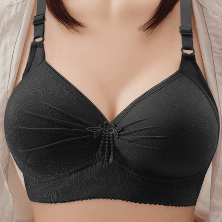 Fulorrnie Bras for Women Plus Size No Underwire Supportive Comfort Front Closure Plunge T Shirt Soft Cup Bra Black 42