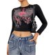 thumbnail image 1 of TRKIYQCMujeres Y2K Camiseta de manga larga Camiseta de cuello redondo con estampado gráfico sexy Blusa de ajuste delgado vintage Tops Streewear TRKIYQC perder, 1 of 7