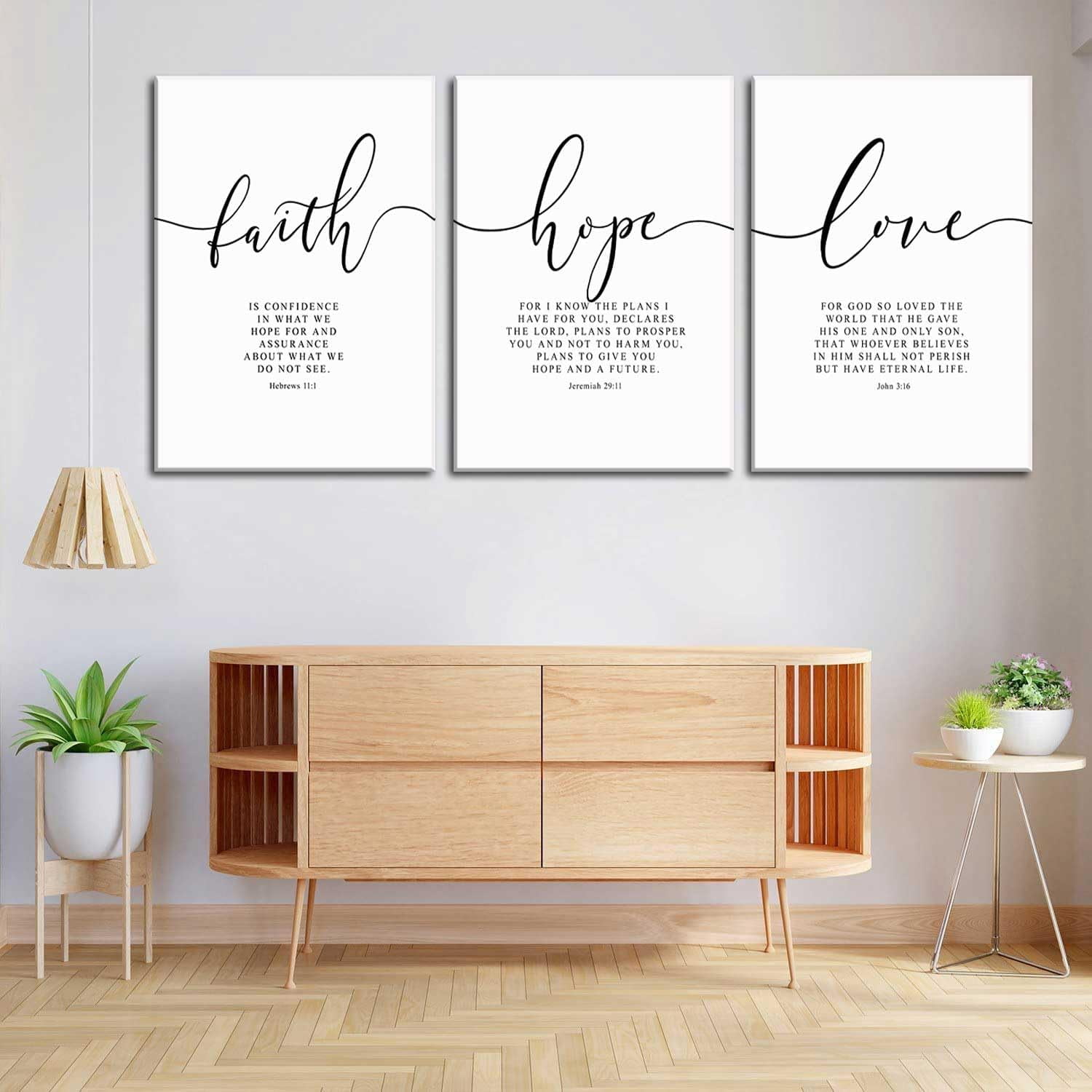 3Pcs Framed Faith Hope Love Bible Verse Canvas Wall Art Christian Scripture Quote Posters Prints Inspirational Religious Wall Decor Pictures Paintings for Living Room Bedroom Home Decoration