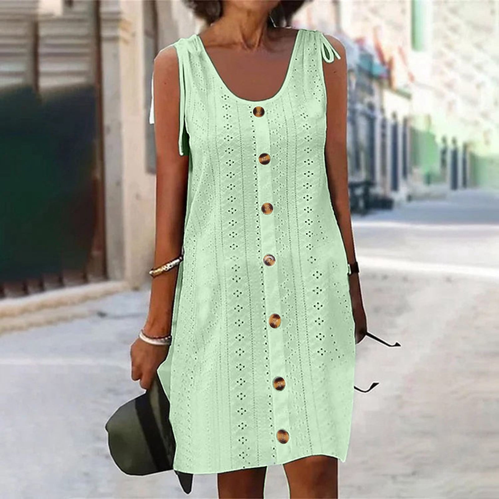 Robe Boutonnée Femme D’Été – Col V, Manches Courtes, Poches & Tissu Léger – Couleur Unie Décontractée - 7