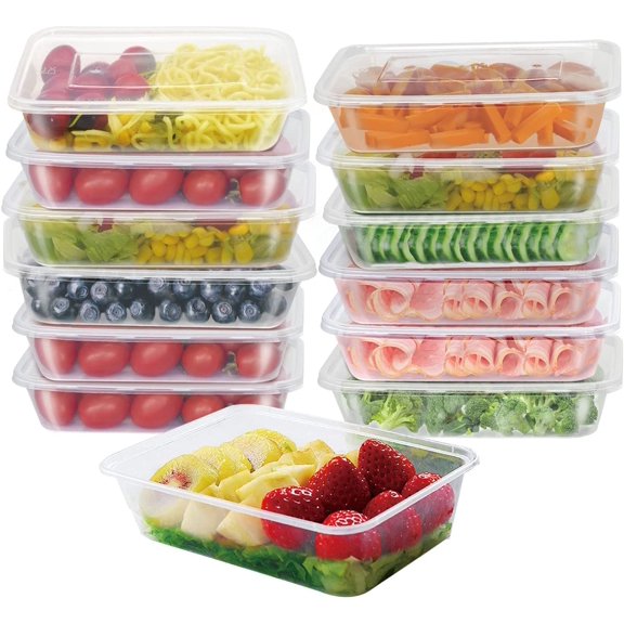 Ganfaner [50pk] 24fl.oz/750ml Disposable Food Containers with Lids, Plastic Food Containers Sets, for Preparing Lunch, Dinner or Fruits