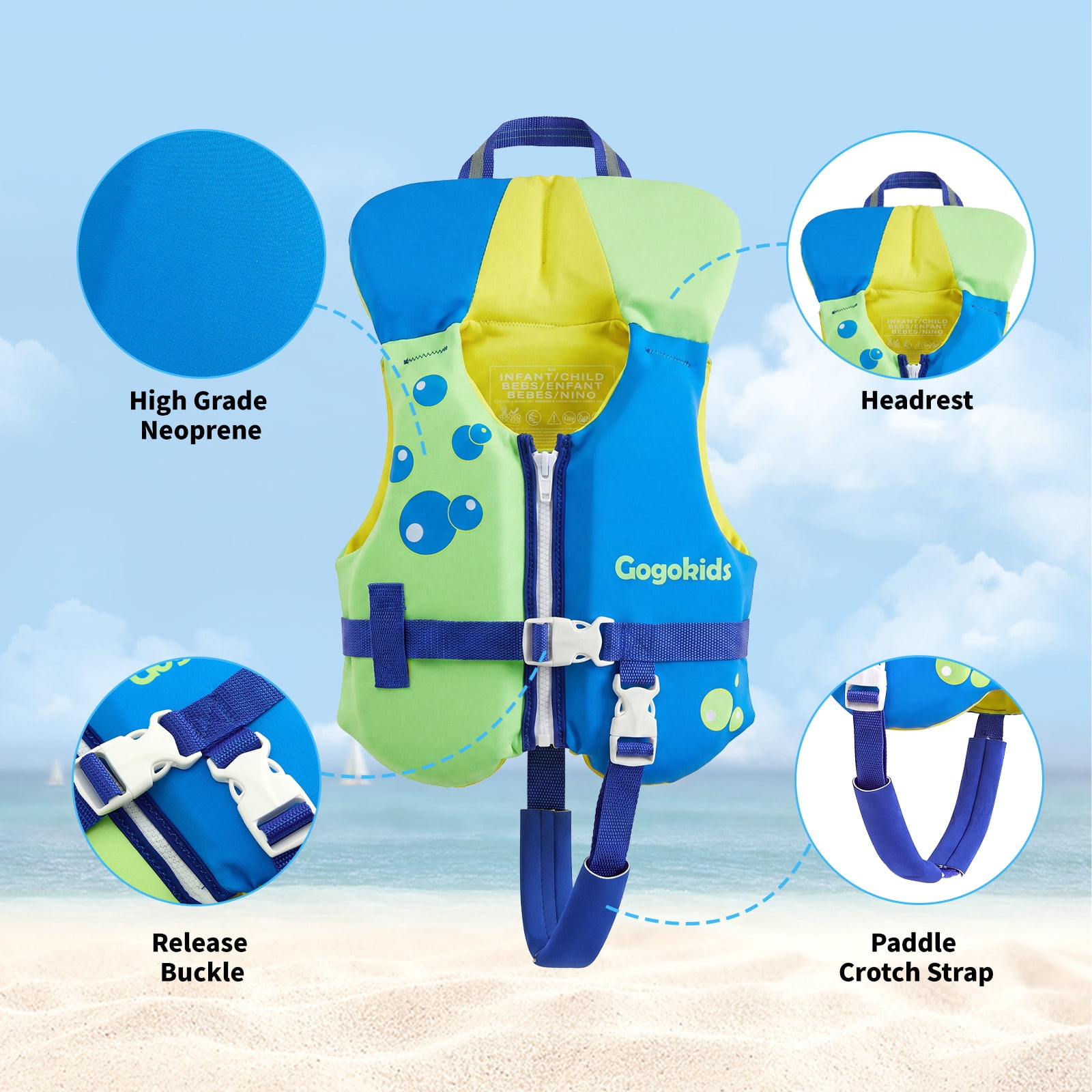 Gogokids Kids Swim Vest Life Jacket Toddler20-50 Lbs,Kids Float Jacket with Adjustable Straps for 1-6 Years Children Boys & Girls Swimming Aid for Pool,Beach & Boat