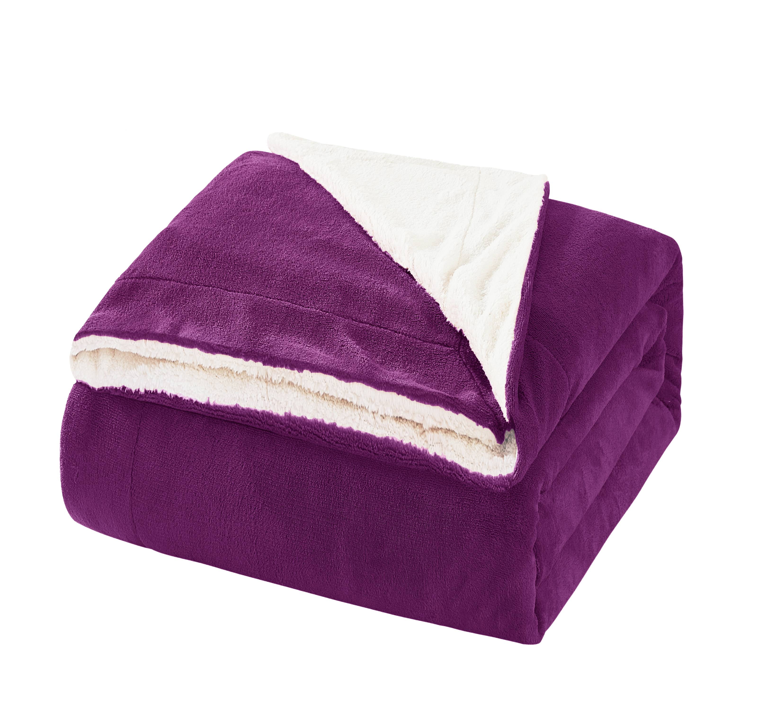 Reversible Super Soft Sherpa Fleece Throw, Purple