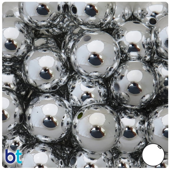 BeadTin Silver Metallic 20mm Round Plastic Beads (10pcs)