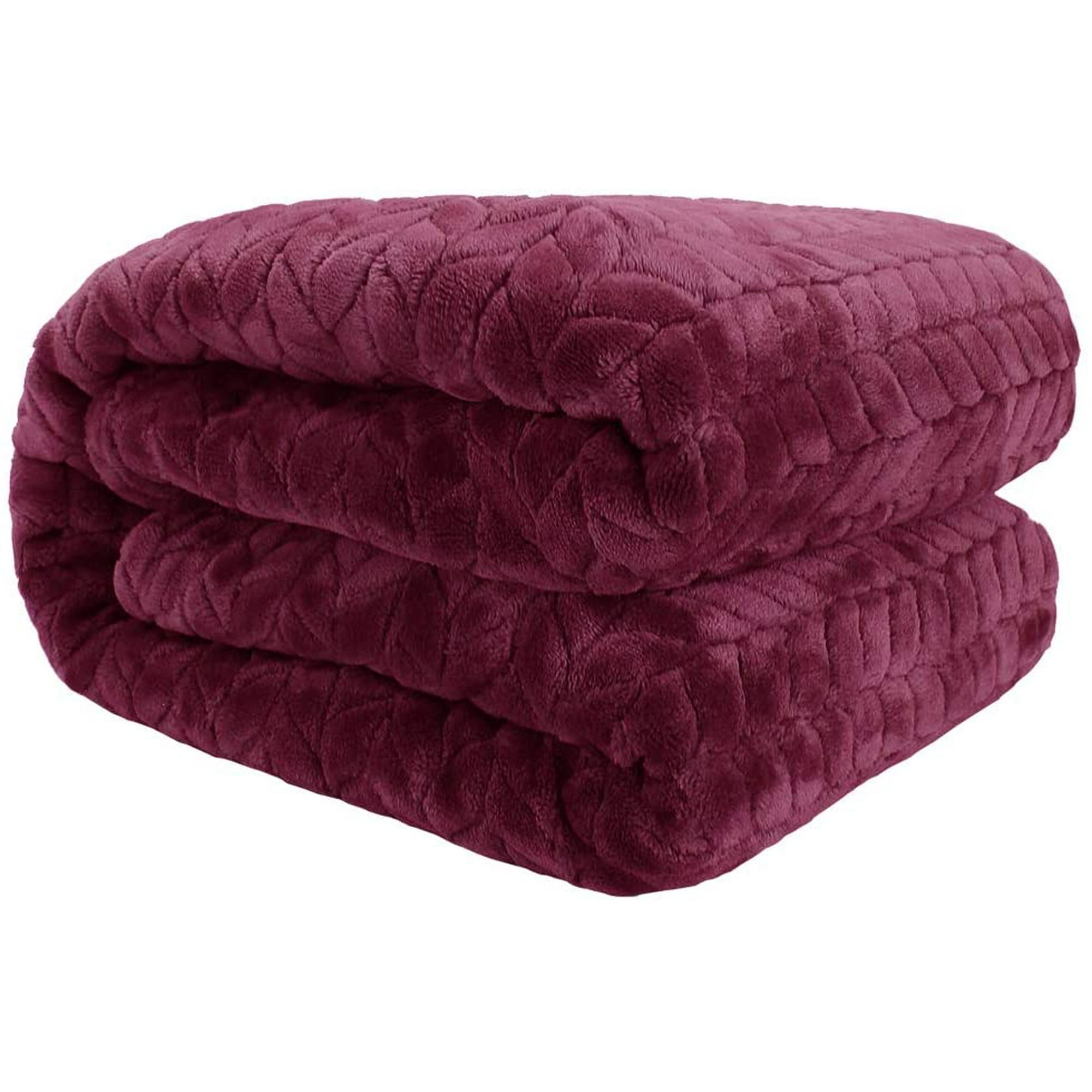 Flannel Sherpa Blanket Throw Burgundy Red Home Blanket Fluffy Thick Blanket Warm Bed Throws for Sofa Exquisite Comfortable Plum Pattern Thicken