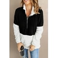 thumbnail image 4 of Women's Black White Zip Neck Oversize Fluffy Fleece Pullover, 4 of 15