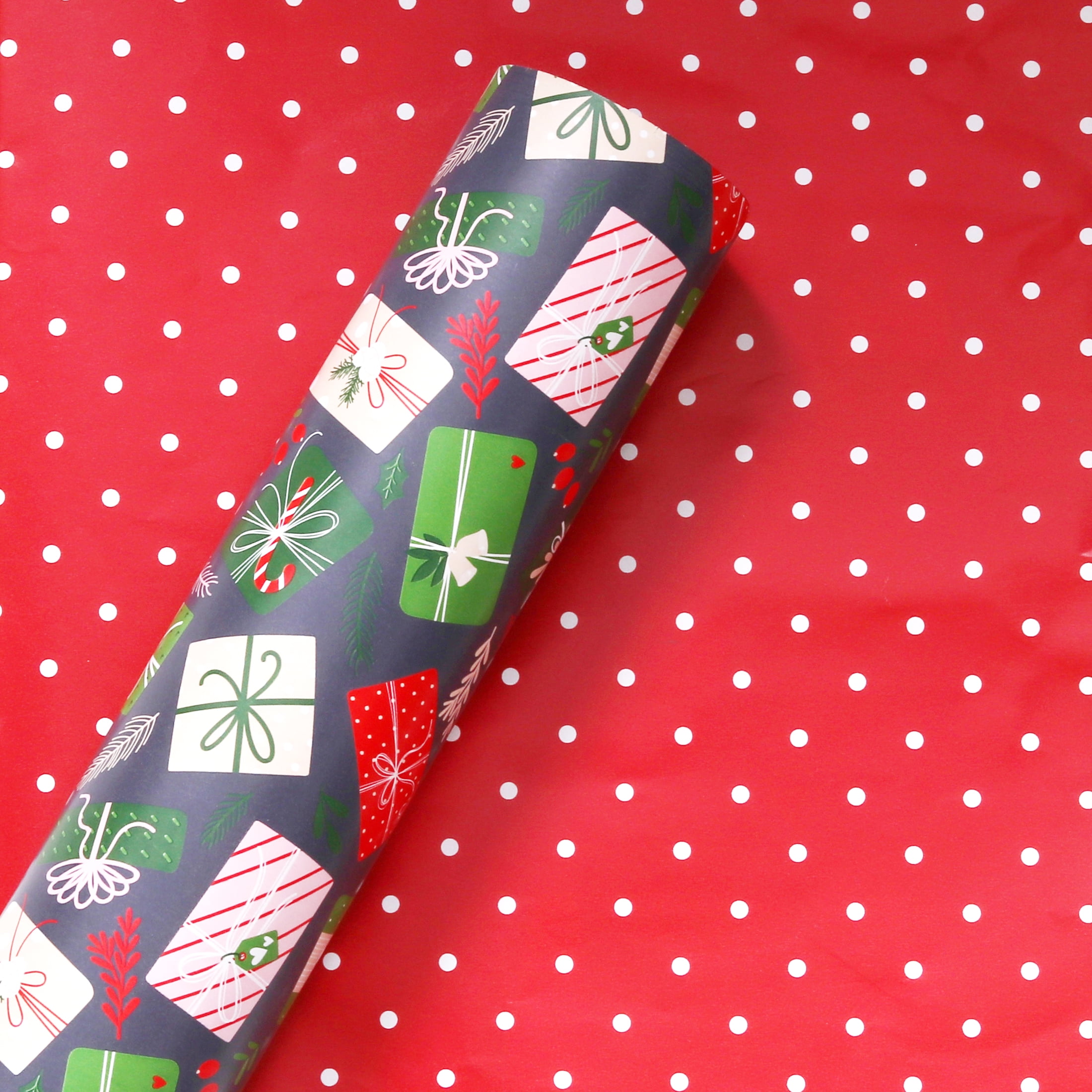 Papier cadeau de Noël réversible multicolore Holiday Time, 280 pieds carrés