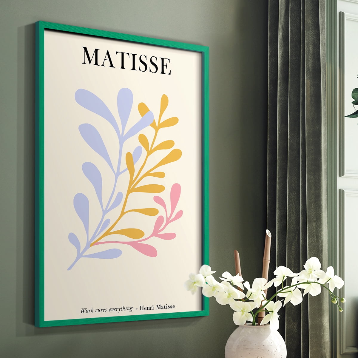 Matisse CDLXXXI in Green Solid Wood Framed Print No Nail Hanging