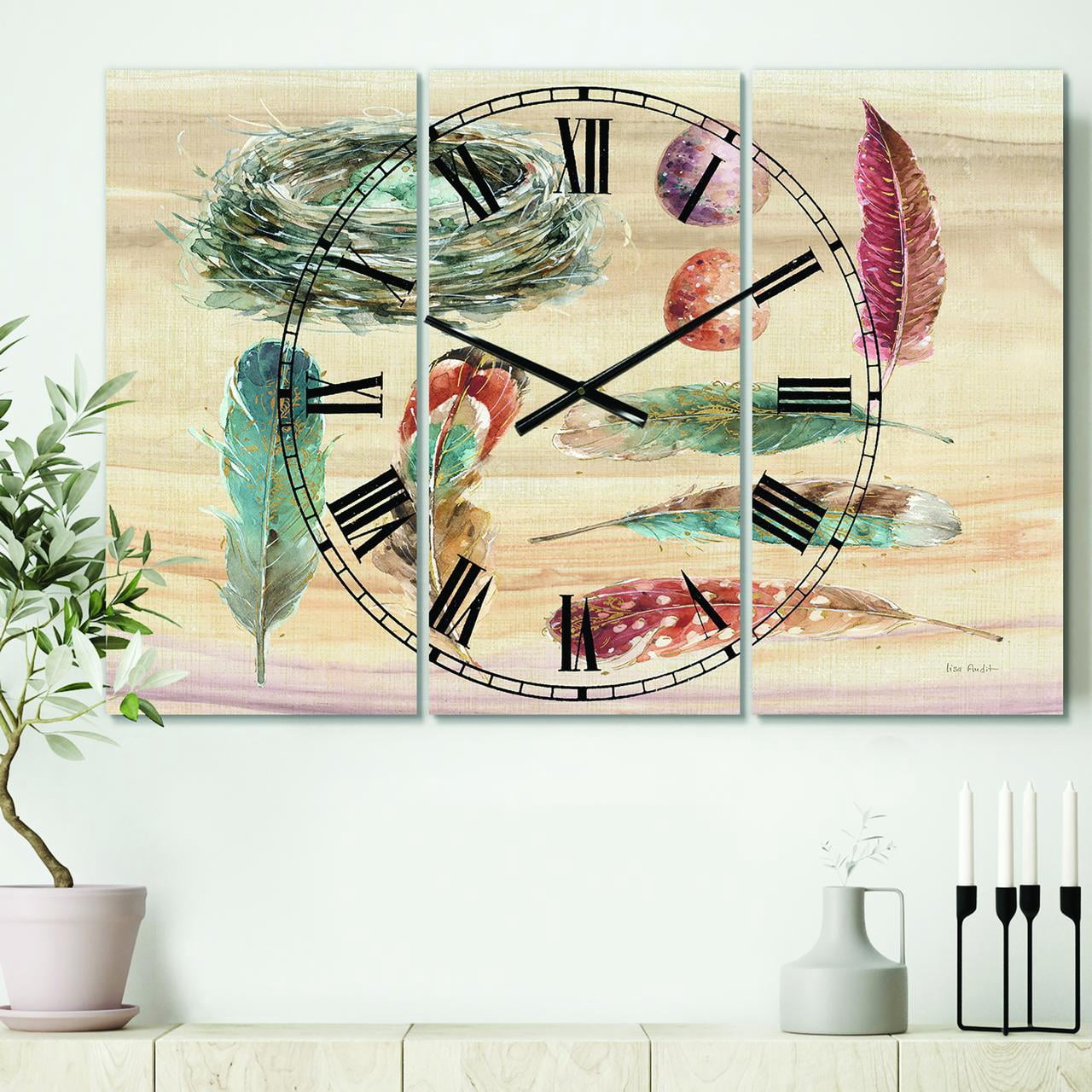 Designart 'Feathers Cottage Family' Farmhouse wall clock