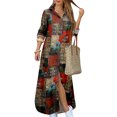 thumbnail image 1 of MAWCLOS Robes Maxi pour Femmes Robe Chemise à Imprimé Floral Kaftan à Revers Manches Longues 8998 Jaune m, 1 of 4