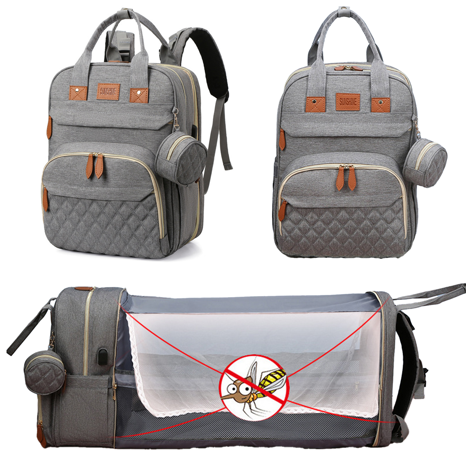 Diaper Bag Backpack – Large Capacity Baby Diaper Bag with Changing Pad, Waterproof Travel Backpack for Boys & Girls, Multi-Function Baby Bag with USB Charging Port, Grey