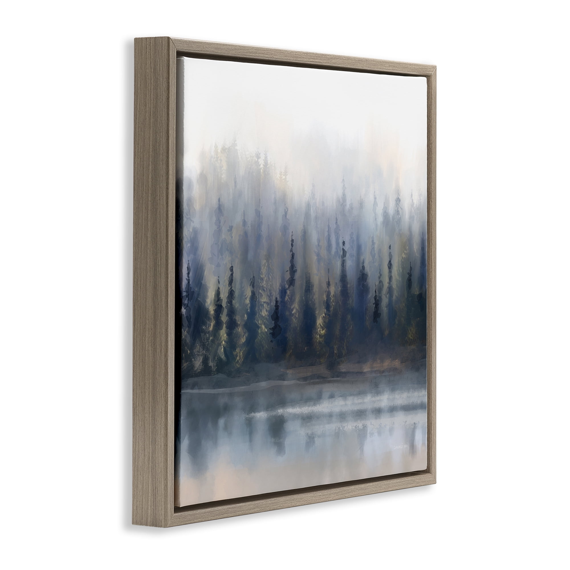 Stupell Industries Misty Gray Forest Landscape & Nature Painting Brown Floater Framed Canvas Art Print Wall Art, 18 x 18
