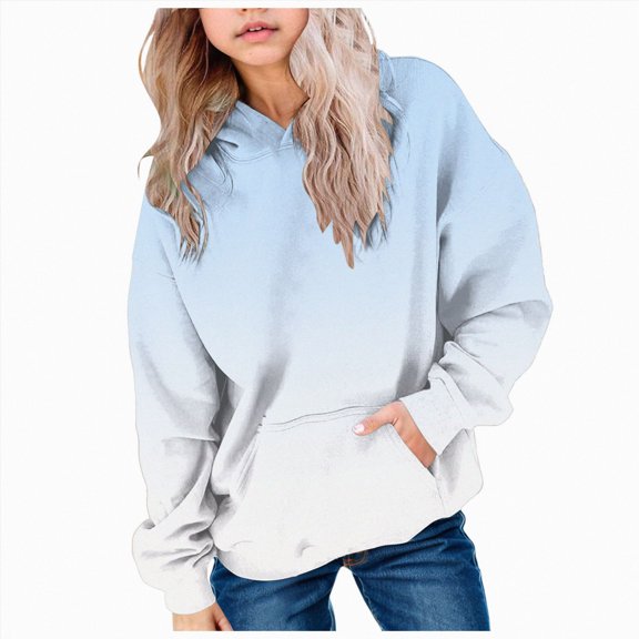 Staki Cute Hoodies for Teen Girls Trendy Oversized Hooded Sweatshirts Tween Girl Gradient Preppy Clothes 1-14Y(Light Blue,9-10 Years)
