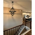 thumbnail image 5 of Kira Home Capistrano 28" Geometric Chandelier, Wood Grain Metal, Mid Century Quatrefoil Globe Lantern, Walnut Wood, 5 of 7