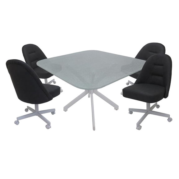 M-235 Dinette Swivel Metal Caster Chairs - Crackle Glass - Grey Vinyl - White