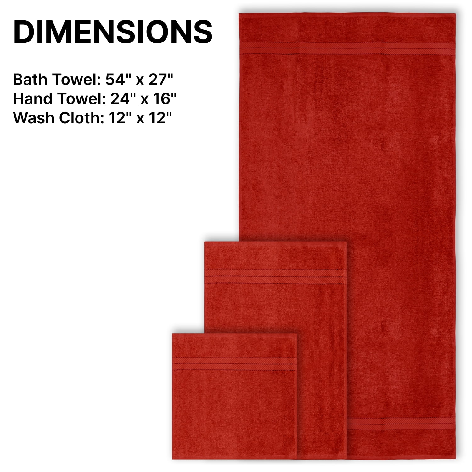 Casa Lino 8Pc Premium Bath Towel Set (2 Bath Towels, 4 Washcloths, 2 Hand Towels) - 100% Cotton, 400GSM & Ultra Absorbent (Red)