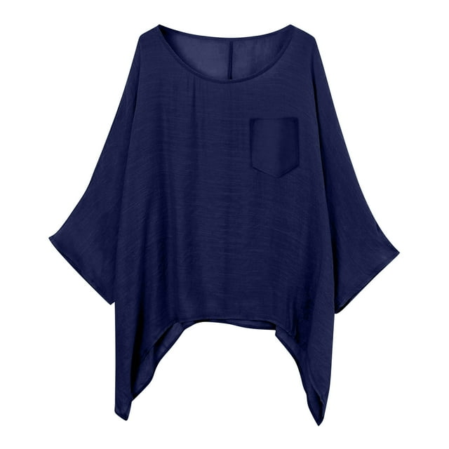 Camiseta informal elegante de color liso con bolsillo, cómoda y holgada para mujer - Poliéster, ropa de verano - Tallas S-XXXL, estampado