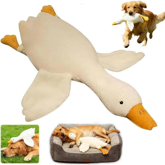 Large White Duck Dog Toy Quiet No Squeak Plush Goose Stuffed Animal for Dogs, Realistic Soft Durable Duck Pillow Toy for Indoor Chew Play,white duck dog toy,Calm Comfort Sleep Companion 19.5 Inch