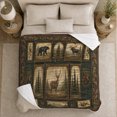 thumbnail image 5 of Rustic Wildlife Patchwork Scene, Calm Cabin Nature Illustration Style for Cabin Lovers, Bear Moose Mountain Theme and Housewarming Gift, Cozy Flannel Blanket for Living Room Cabin, Home Decor, 5 of 9
