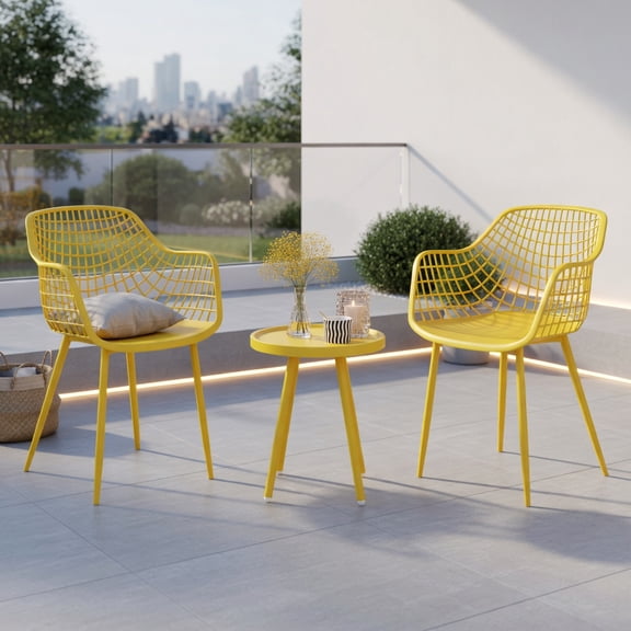 Yardi Yard 3 Piece Patio Chair Set, Chair with PP Seat and Tabletop, Bistro Set for Outdoor as Porch, Yellow