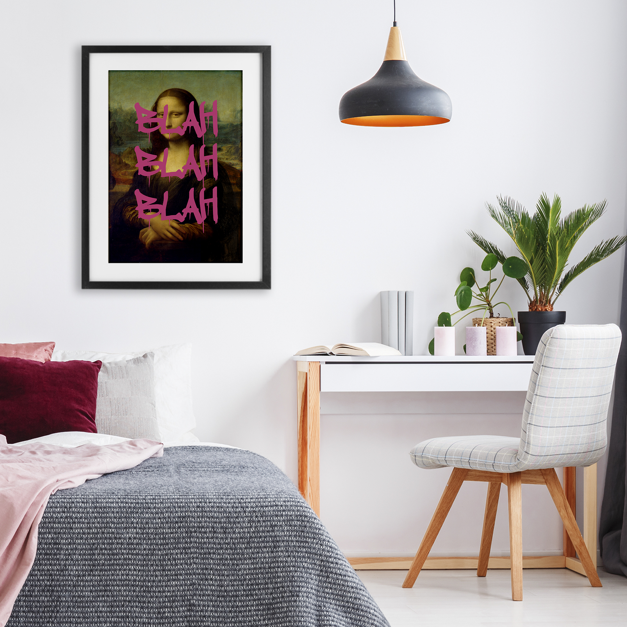 Graffiti Over Mona Lisa Black Framed Print Under Glass, design by Masters Redux