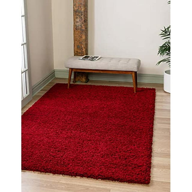 Unique Loom Solo Solid Shag Collection Area Modern Plush Rug Lush Soft, 8 ft 0 x 11 ft 0, Cherry Red