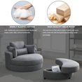 thumbnail image 5 of Accent Barrel Chair, Modern Swivel Sofa Chair Chaise Lounge with Storage Ottoman and Pillows, Linen Fabric Round Club Chair with Curved Backrest for Living Room Hotel, Dark Gary, 5 of 8