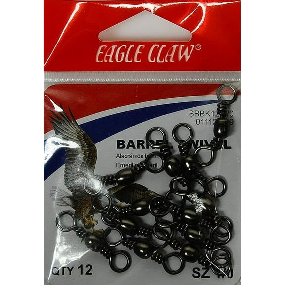 Eagle Claw Barrel Swivels, Black, Size 1/0, 12 Pack