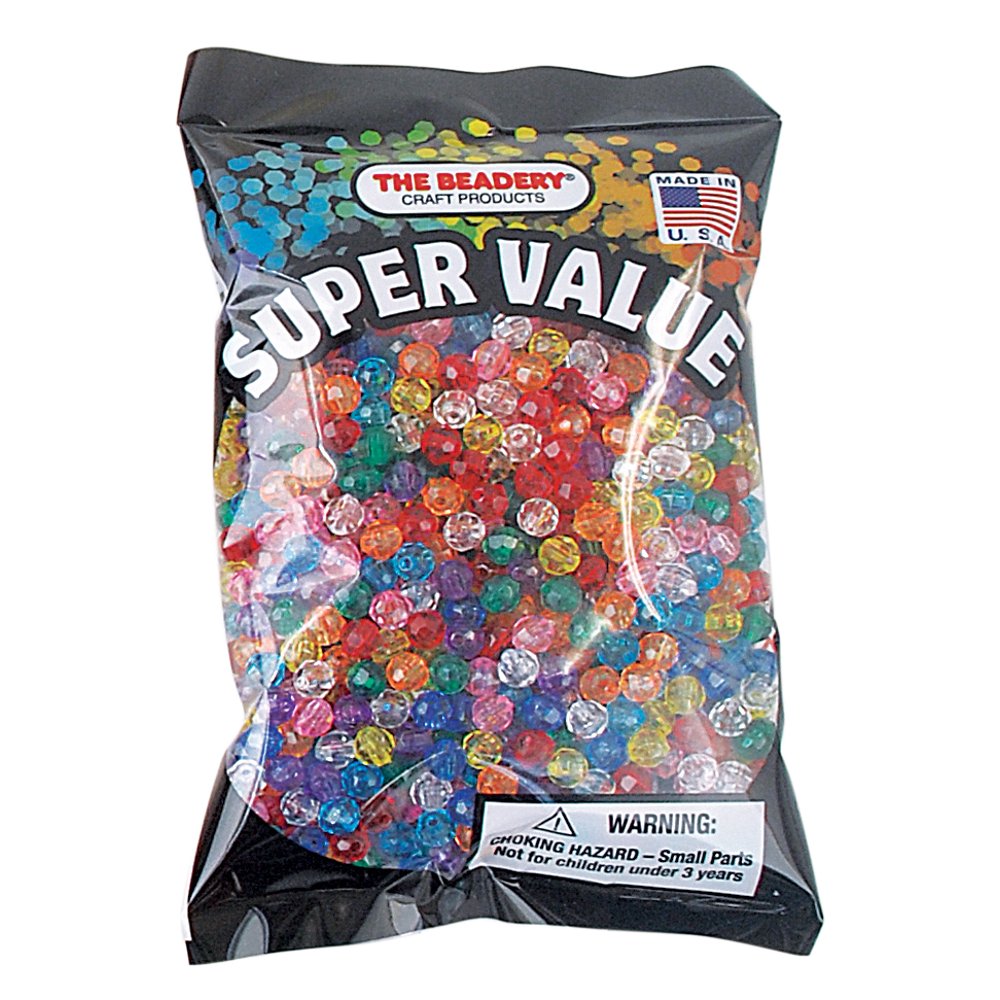 The Beadery 6mm Faceted Plastic Beads in Transparent Multi Colors, 1080