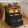 thumbnail image 2 of Hiphuta Farmhouse Set of 2 Nightstands with Charge Station, Wood End Table with 3 Drawers for Adult Bedroom, LEDS Bedside Table for Living Room, Black, 2 of 7