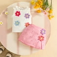 thumbnail image 2 of DHFJKG Toddler Baby Girl Outfits Sleeveless Ruffle T Shirt Tops Floral Pearls Appliques Skorts 2 Piece Soft Outfit, 2 of 4