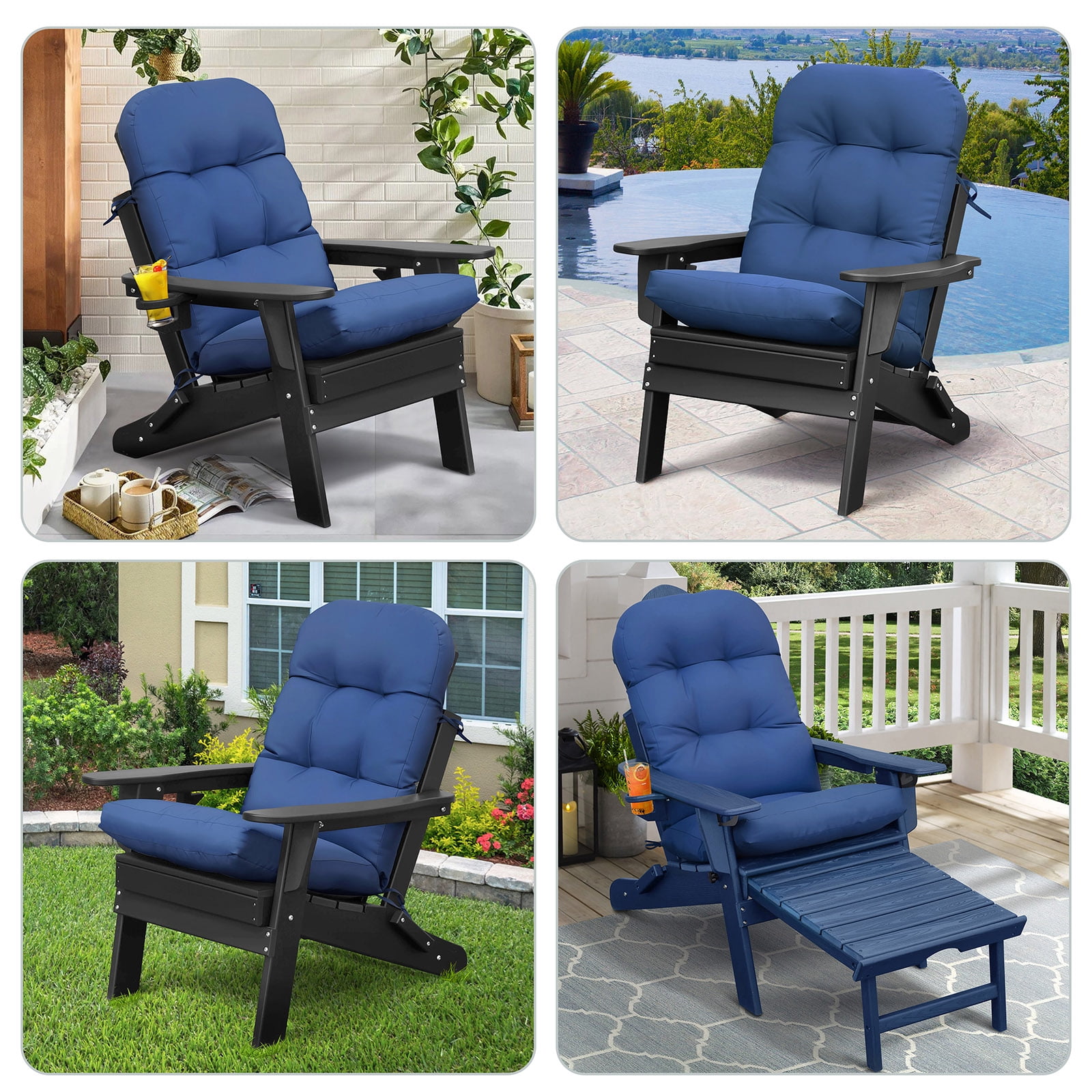 Umi Patio Adirondack Chair Cushion, Waterproof Outdoor Chair Pillow, High-Back, Navy Blue, 2PC