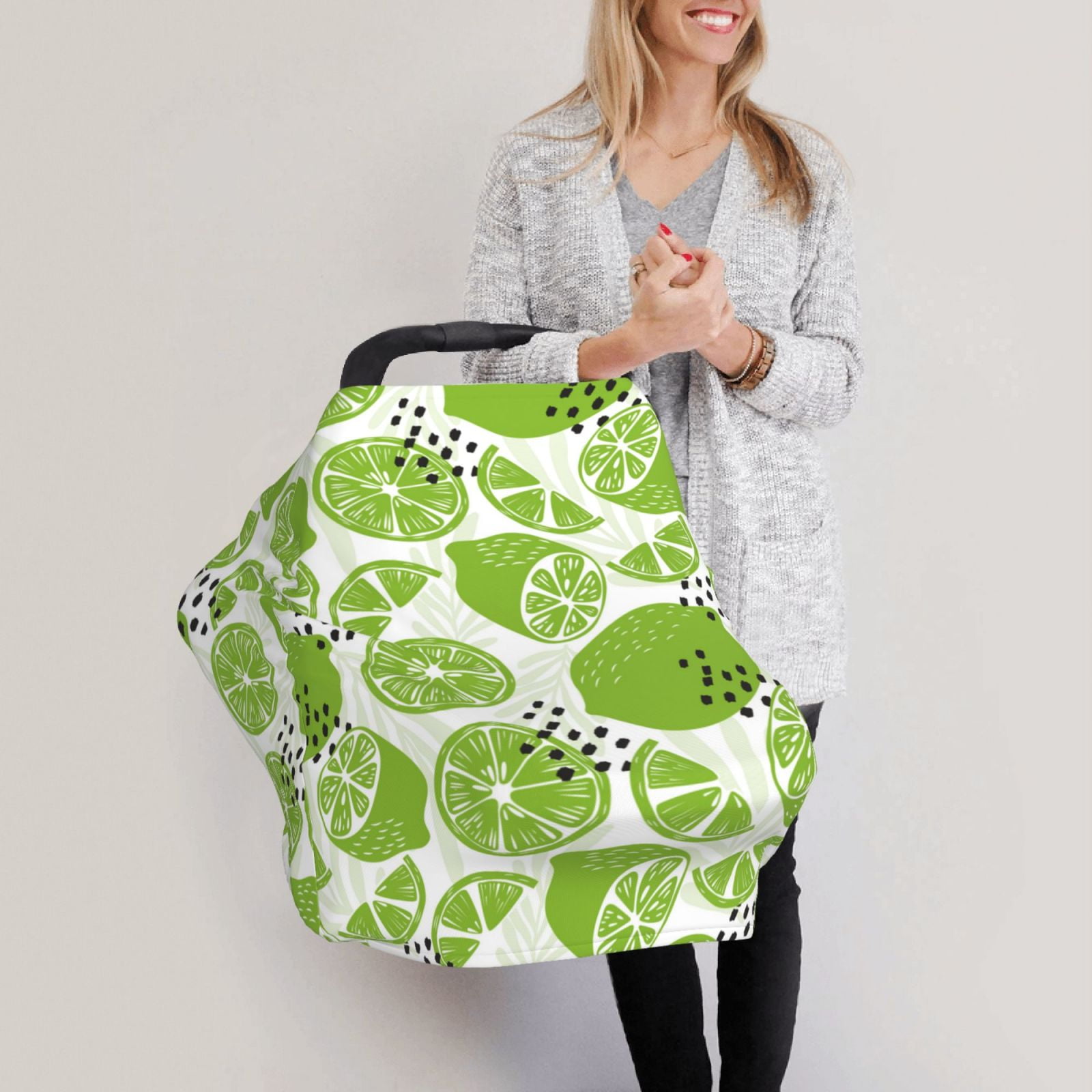 Fotbe Green Various Lemons Pattern Car Seat Covers for Babies, Nursing Breastfeeding Cover Carseat Canopy, Soft Stretchy Carrier Cover