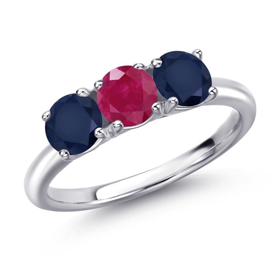Gem Stone King 925 Sterling Silver Red Ruby and Blue Sapphire Engagement Ring for Women | 1.75 Cttw | Round 5MM | Gemstone July Birthstone | Size 5