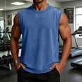 thumbnail image 2 of Men's Vintage Washed Tank Top - Soft Cotton Sleeveless Muscle Shirt with Contrast Binding, Distressed Casual Vest for Gym & Streetwear Blue XXXXL, 2 of 6