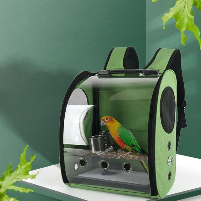 Mochila portátil para pájaros, bolsa de hombro, cojín inferior antideslizante, mochila para mascotas, jaula para loros de viaje transparente, transpir Verde