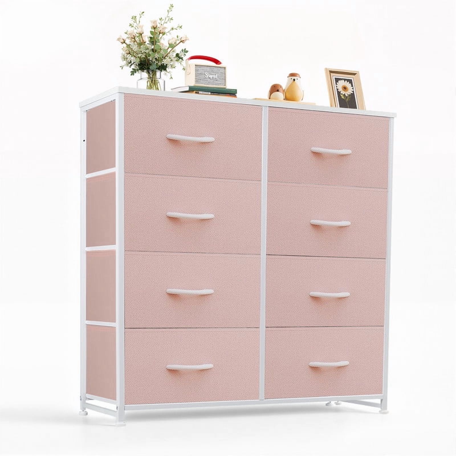 Bigleap 8-Drawer Dresser, Fabric Storage Tower for Bedroom, Hallway, Entryway, Tall Chest Organizer Unit with Fabric Bins,Pink