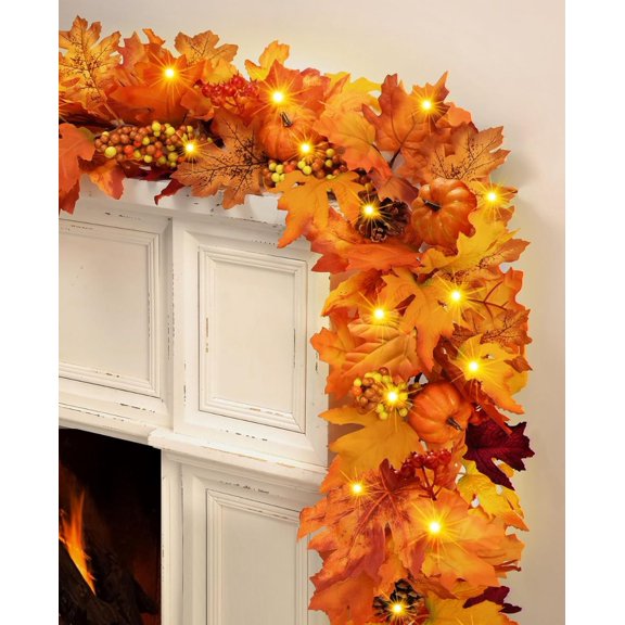 Charming Fall Home Makeover: 5.9 Ft Fall Leaves & Maple - Pumpkin Garland - Perfect Mantle, Fireplace, Wall & Table Decor for Thanksgiving & Outdoor Spaces!