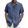 thumbnail image 4 of Lishi Blouse d'Été Ample en Coton et Lin pour Hommes, Manches Courtes, Col Rabattu, Fermeture à Boutons, Hauts Surdimensionnés (P-5TG), 4 of 5