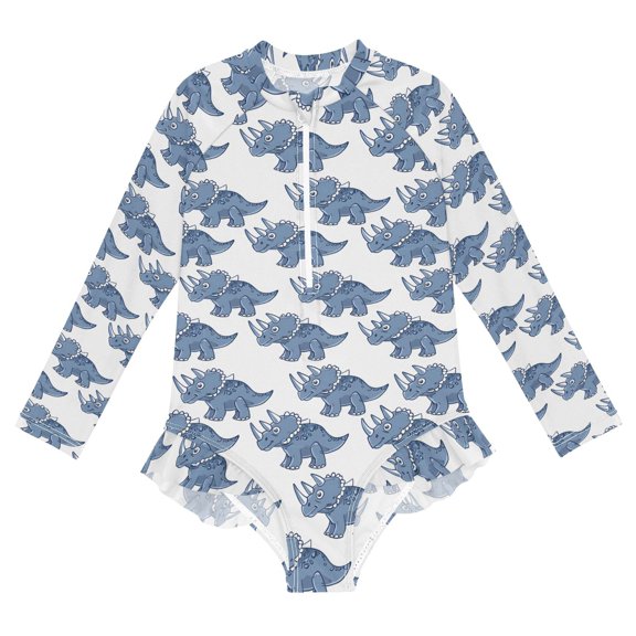 Triceratops One-Piece Swimsuit Long Sleeve UV Sun Protection UPF50 Rashguard Front Zip Quick-Dry Swimwear for 3-12 Years