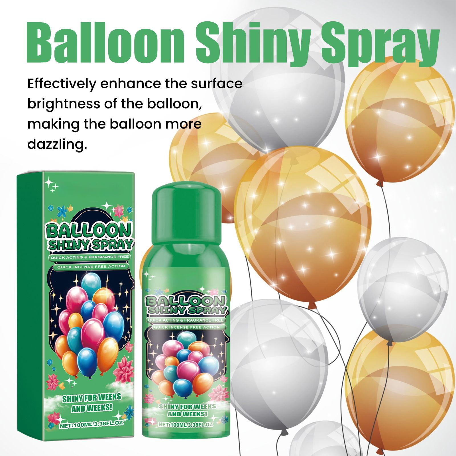 Alvantor Balloon Shine Spray for Latex Balloons, Instant Party Shine Finish, 3.38fl.oz