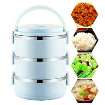 Bxaolu Lunch Box, Stackable 3 Layers Containers, Portable 23.5OZ Capacity Leakproof Round Bento Box, Microwave Safe Lunch Box Food Container for Adults, Home Office Supplies, Blue