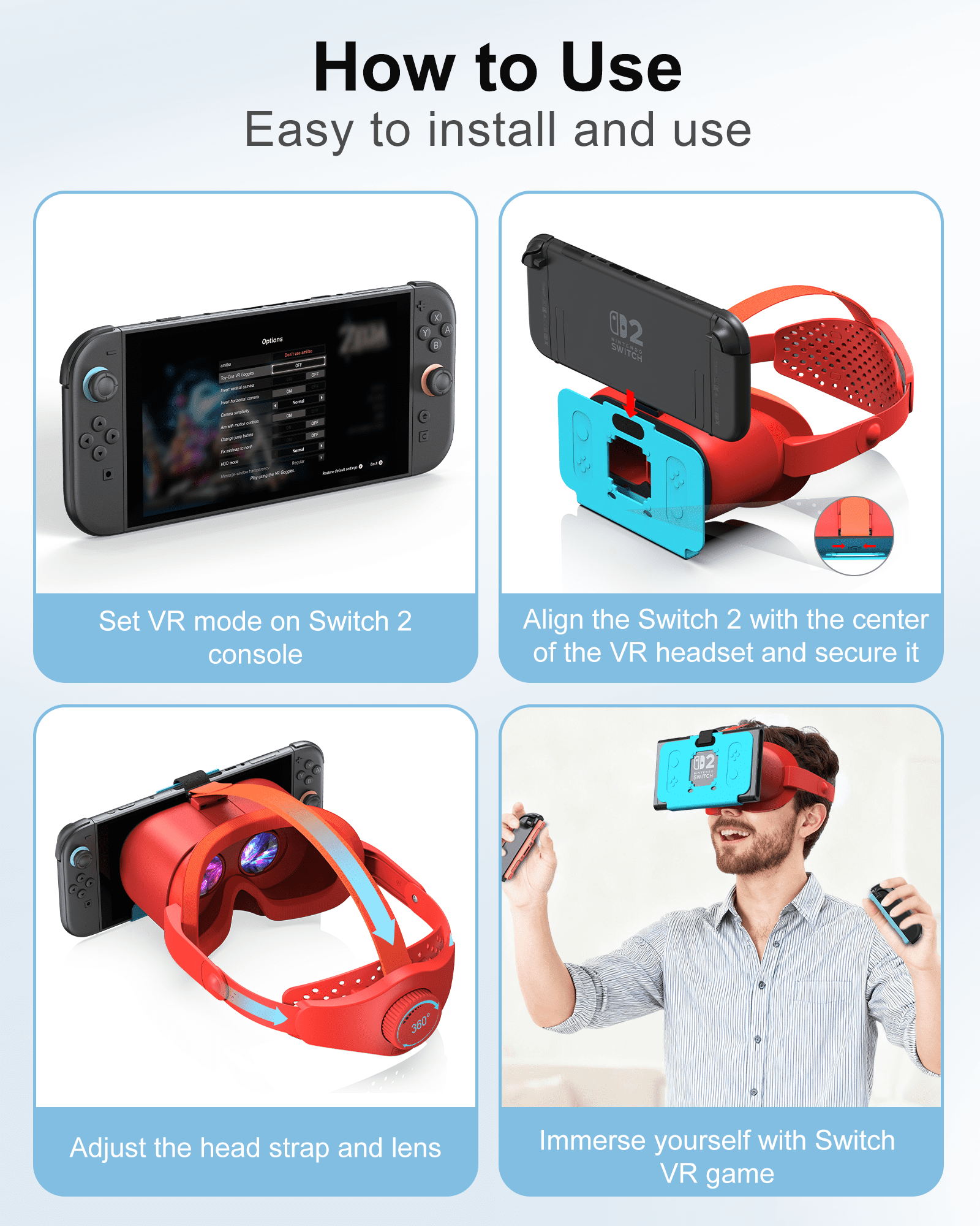 Upgraded VR Headset for Nintendo Switch 2 - Adjustable HD Lens