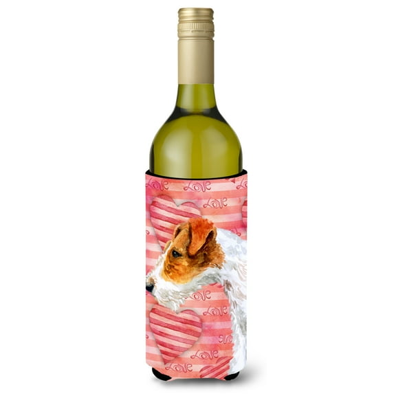 Carolines Treasures BB9737LITERK Fox Terrier Love Wine Bottle Beverge Insulator Hugger Wine Bottle multicolor