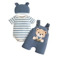 thumbnail image 3 of REDARER Boys Girls Short Sleeve Striped Prints Romper Bodysuit Cartoon Suspender Shorts Outfits,3-6 Months, 3 of 6